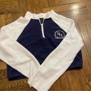 Beverly Hills Navy and White Quarter-Zip Pullover